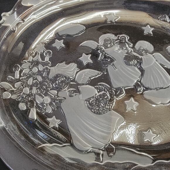 VTG 90s Mikasa Holiday Classics Oval Sweet Dish 9" Glass Angel Christmas Party - Picture 3 of 7